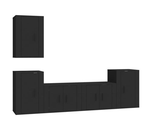 Set de muebles para TV 5 piezas madera contrachapada negro