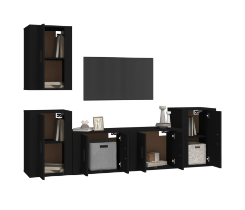 Set de muebles para TV 5 piezas madera contrachapada negro