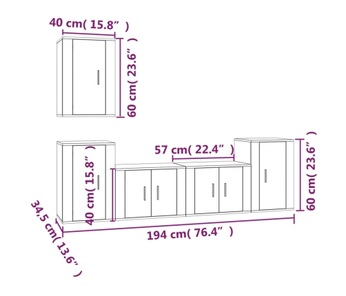 Set de muebles para TV 5 piezas madera contrachapada negro