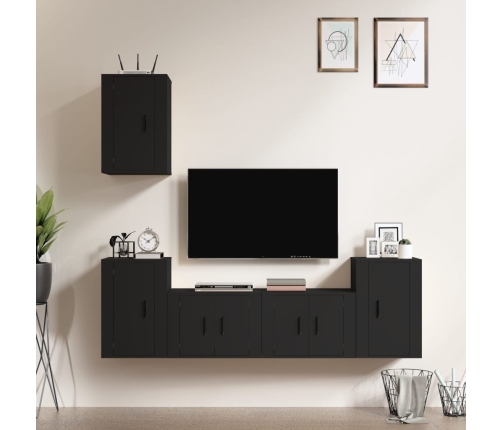 Set de muebles para TV 5 piezas madera contrachapada negro