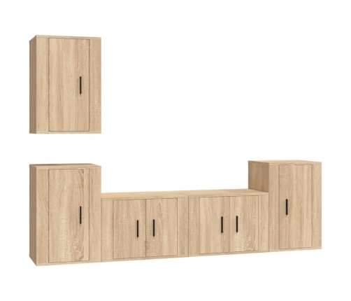 Set de muebles para TV 5 pzas madera contrachapada roble Sonoma