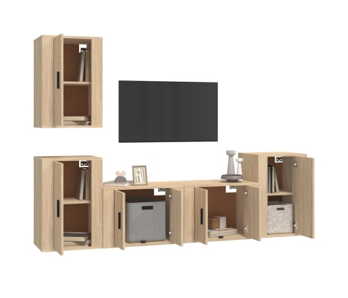 Set de muebles para TV 5 pzas madera contrachapada roble Sonoma