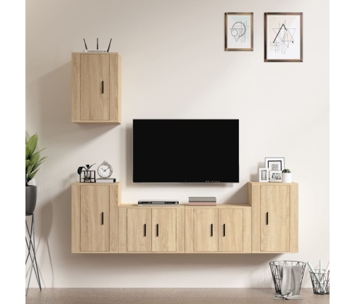 Set de muebles para TV 5 pzas madera contrachapada roble Sonoma