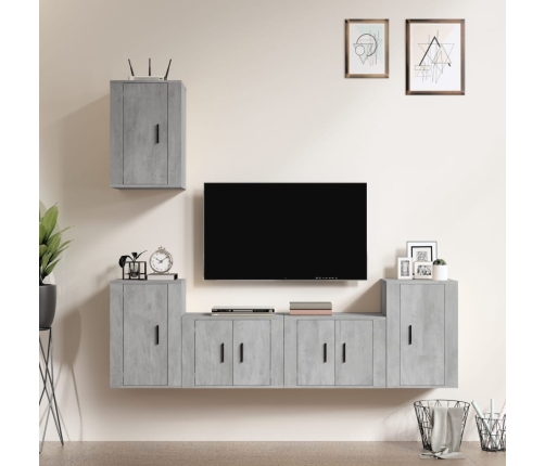 Set de muebles de TV 5 pzas madera contrachapada gris hormigón