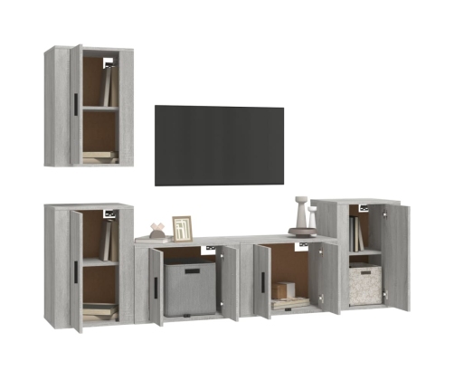 Set de muebles para TV 5 pzas madera contrachapada gris Sonoma