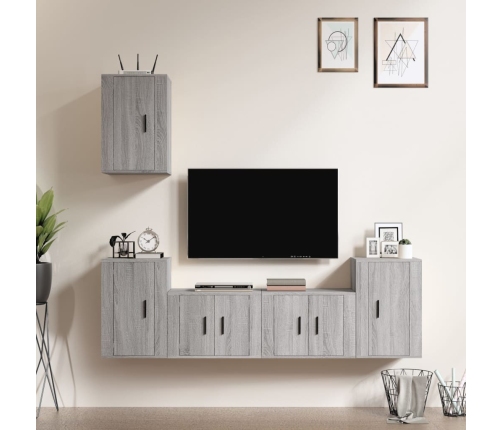 Set de muebles para TV 5 pzas madera contrachapada gris Sonoma