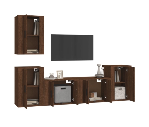 Set de muebles para TV 5 pzas madera contrachapada roble marrón