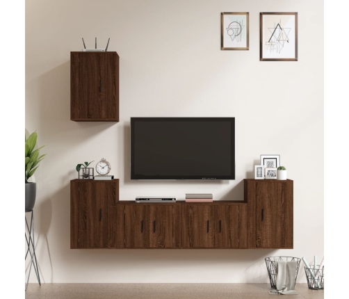 Set de muebles para TV 5 pzas madera contrachapada roble marrón