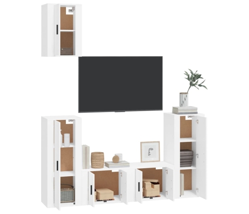 Set de muebles para TV 5 piezas madera contrachapada blanco