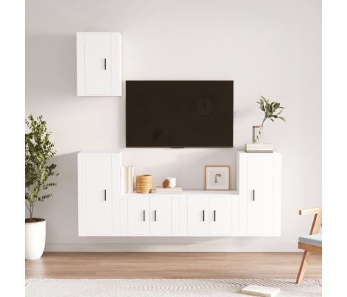 Set de muebles para TV 5 piezas madera contrachapada blanco