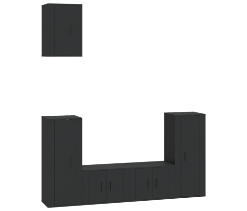 Set de muebles para TV 5 piezas madera contrachapada negro