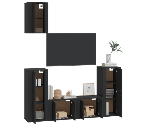 Set de muebles para TV 5 piezas madera contrachapada negro