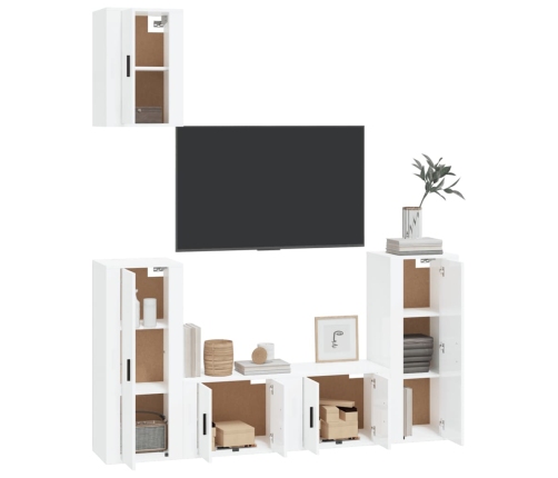 Set de muebles de TV 5 pzas madera contrachapada blanco brillo