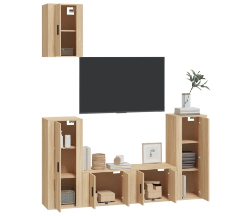 Set de muebles para TV 5 pzas madera contrachapada roble Sonoma