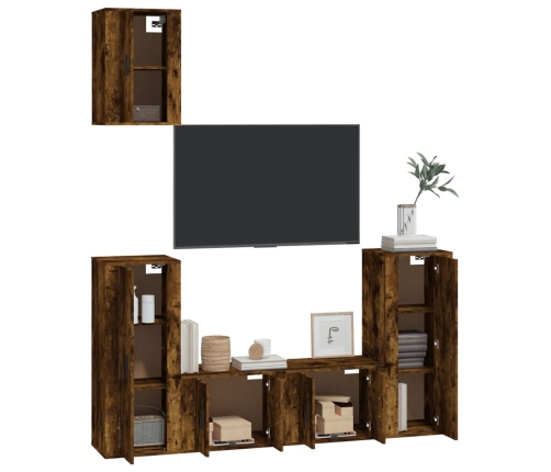 Set de muebles de TV 5 pzas madera contrachapada roble ahumado