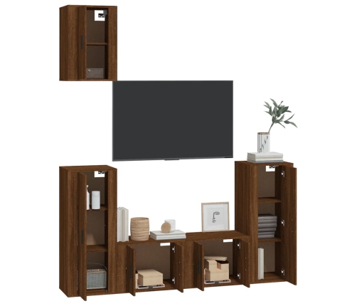 Set de muebles para TV 5 pzas madera contrachapada roble marrón