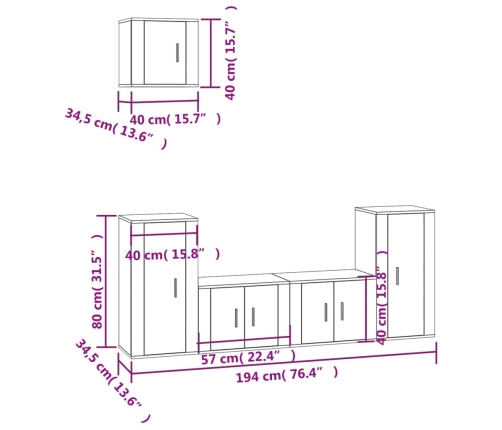 Set de muebles para TV 5 piezas madera contrachapada blanco