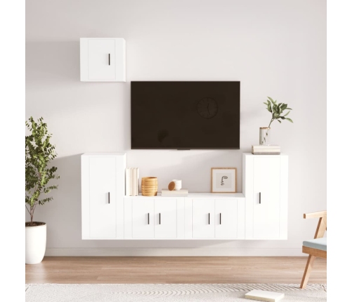 Set de muebles para TV 5 piezas madera contrachapada blanco