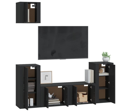 Set de muebles para TV 5 piezas madera contrachapada negro