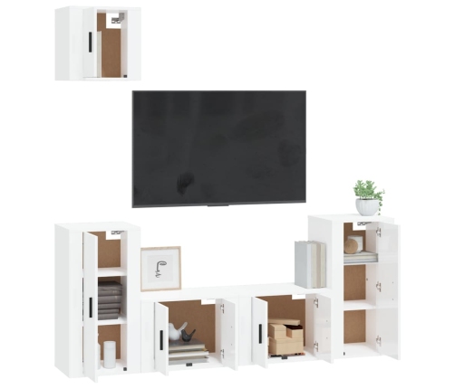 Set de muebles de TV 5 pzas madera contrachapada blanco brillo