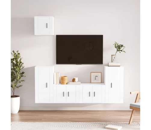 Set de muebles de TV 5 pzas madera contrachapada blanco brillo