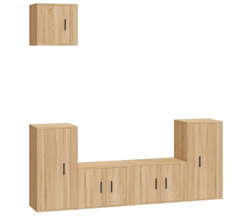 Set de muebles para TV 5 pzas madera contrachapada roble Sonoma