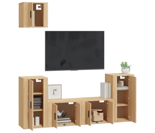 Set de muebles para TV 5 pzas madera contrachapada roble Sonoma