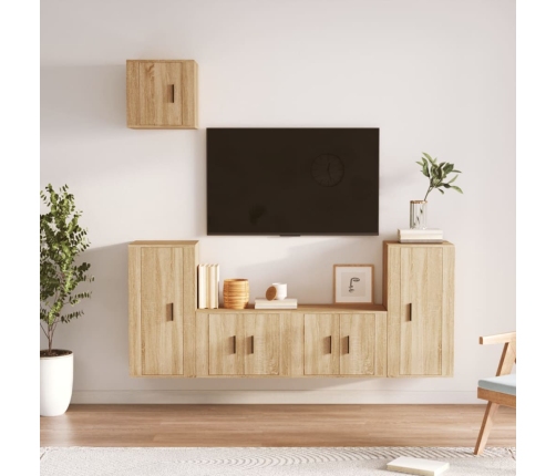 Set de muebles para TV 5 pzas madera contrachapada roble Sonoma