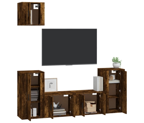 Set de muebles de TV 5 pzas madera contrachapada roble ahumado