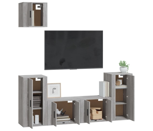 Set de muebles para TV 5 pzas madera contrachapada gris Sonoma