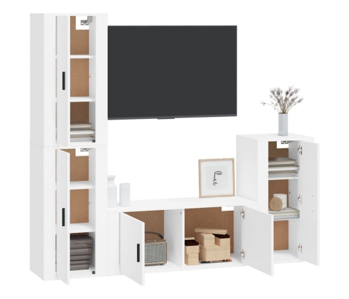 Set de muebles para TV 4 piezas madera contrachapada blanco