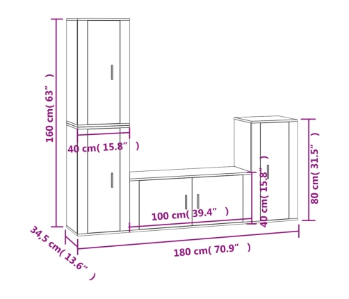 Set de muebles para TV 4 piezas madera contrachapada blanco