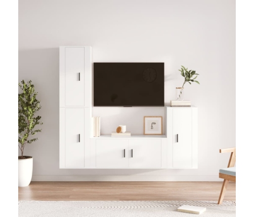 Set de muebles para TV 4 piezas madera contrachapada blanco