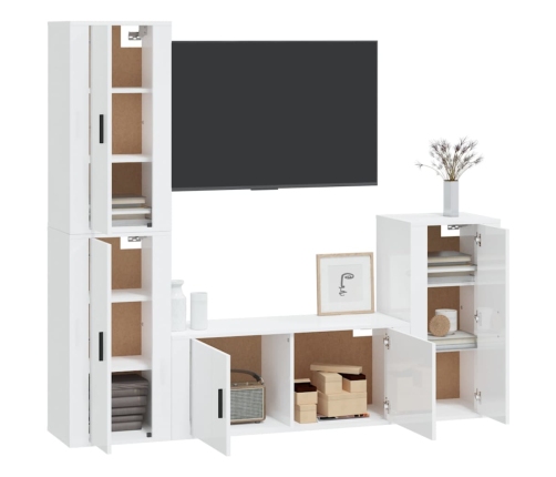 Set de muebles de TV 4 pzas madera contrachapada blanco brillo