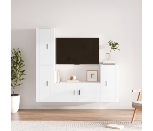 Set de muebles de TV 4 pzas madera contrachapada blanco brillo