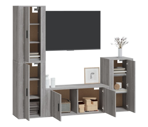 vidaXL Set de muebles para TV 4 pzas madera contrachapada gris Sonoma