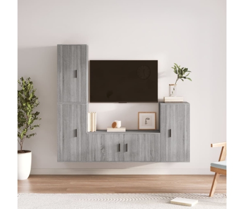 vidaXL Set de muebles para TV 4 pzas madera contrachapada gris Sonoma