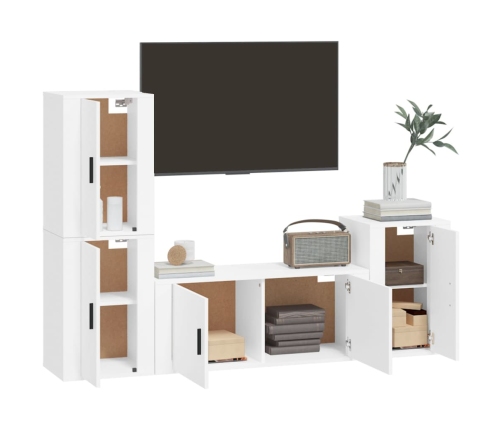 Set de muebles para TV 4 piezas madera contrachapada blanco