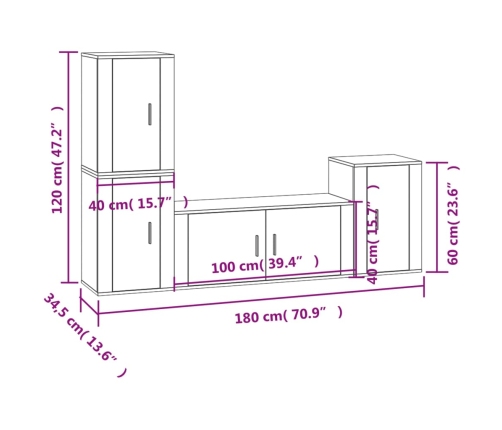 Set de muebles para TV 4 piezas madera contrachapada blanco