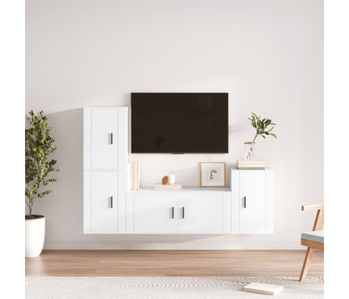 Set de muebles para TV 4 piezas madera contrachapada blanco