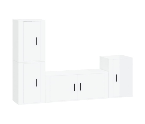 Set de muebles de TV 4 pzas madera contrachapada blanco brillo