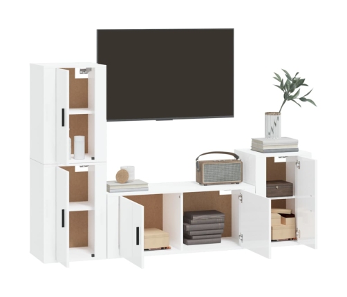 Set de muebles de TV 4 pzas madera contrachapada blanco brillo