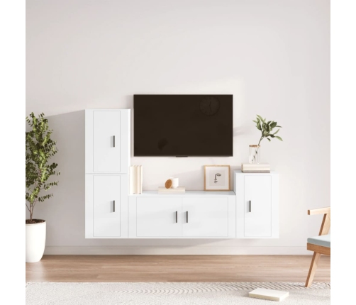 Set de muebles de TV 4 pzas madera contrachapada blanco brillo