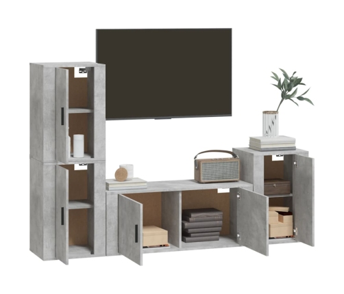 Set de muebles de TV 4 pzas madera contrachapada gris hormigón