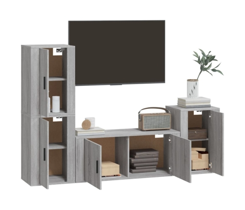 Set de muebles para TV 4 pzas madera contrachapada gris Sonoma