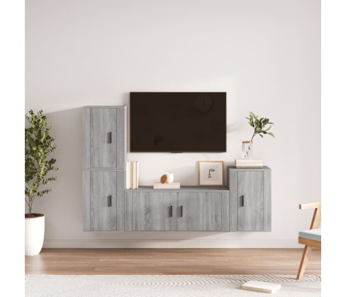 Set de muebles para TV 4 pzas madera contrachapada gris Sonoma