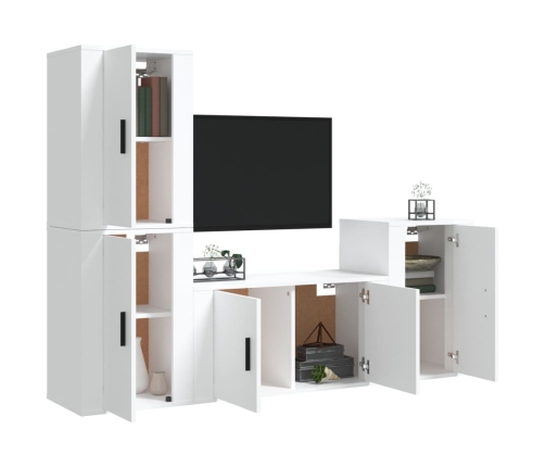 Set de muebles para TV 4 piezas madera contrachapada blanco