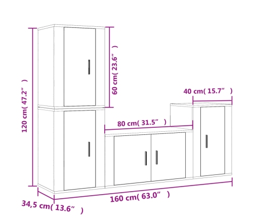 Set de muebles para TV 4 piezas madera contrachapada blanco