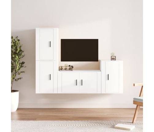 Set de muebles para TV 4 piezas madera contrachapada blanco