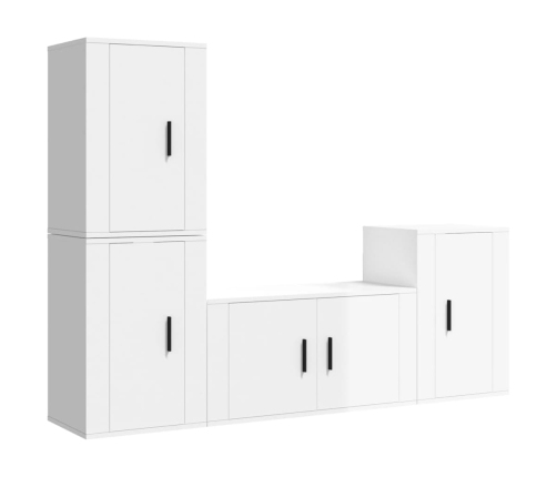 Set de muebles de TV 4 pzas madera contrachapada blanco brillo